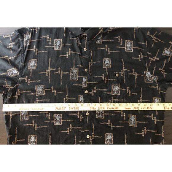 Campia Moda Black Hawaiian Silk Short Sleeved Button Down Casual Shirt Size XL - Picture 6 of 9
